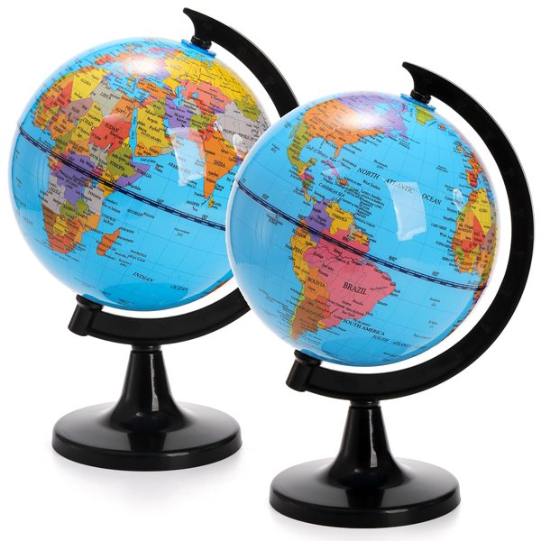 Peohud 2 Pack World Globe with Stand, 5.5 Inches Educational Rotating Earth Globe, Small World Map Globes for Kids Learning Classroom Geography Education