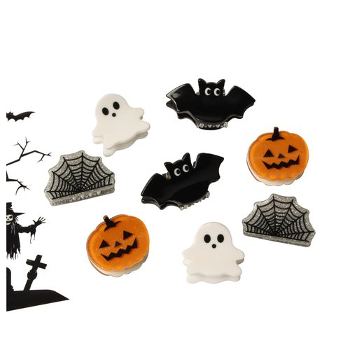 Mini Halloween Hair Claw Clips for Girls Pumpkin Ghost Bat Spider Web Designs Hair Clips Cute Hal...