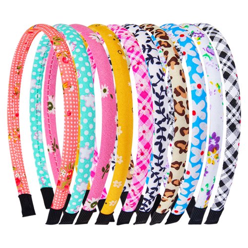 Santoddle Thin Satin Headbands for Girls, 10Pcs Fabric Head Bands for Kids, Hairbands Floral Cloth Covered Headhoop for Toddler