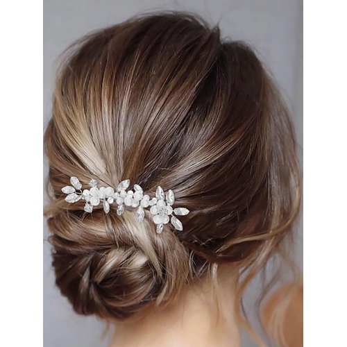Brishow Bride Wedding Hair Comb Silver Pearl Rhinestone Opal Hair Piece Crystal Bridal Hair Accessories for Brides and Bridesmaids