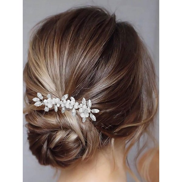 Brishow Bride Wedding Hair Comb Silver Pearl Rhinestone Opal Hair Piece Crystal Bridal Hair Accessories for Brides and Bridesmaids