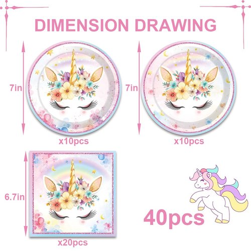 40 Pcs Unicorns Birthday Decorations For Girls Birthday Party Supplies Set Unicorns Plates and Napkins Magical Unicorns Birthday Party Decorations for Girls and Baby Shower