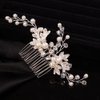 Teyglen Silver Leaf Wedding Hair Comb Bridal Crystal Pearl Hair Pieces Bridal Hair Side Comb for Bride Rhinestone Headpieces Hair Accessories for Women Girls (Silver)