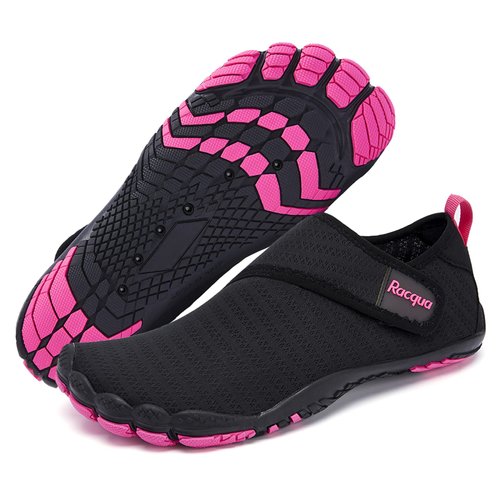 Racqua Mens Womens Water Shoes Quick Dry Barefoot Lightweight Shoes Beach Swim Sport Shoes Hiking Pool Surfing Diving Aqua Shoes Black/Rose 8.5 Women/7.5 Men
