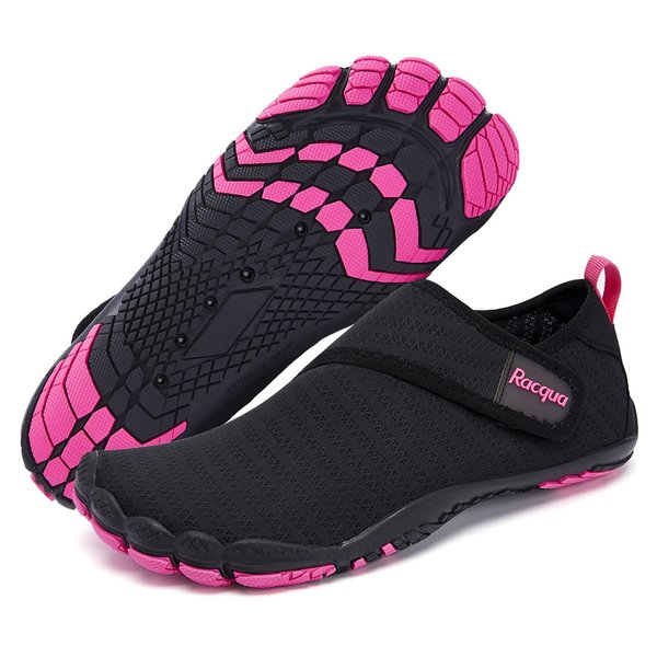 Racqua Mens Womens Water Shoes Quick Dry Barefoot Lightweight Shoes Beach Swim Sport Shoes Hiking Pool Surfing Diving Aqua Shoes Black/Rose 8.5 Women/7.5 Men