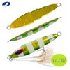 OCEAN CAT 1 PC Lead Metal Flat Slow Fall Pitch Fishing Jigs Lures Sinking Vertical Jigging Painted Spoons Bait with Butterfly Hook for Saltwater Fishing (Green&Gold, 160g)