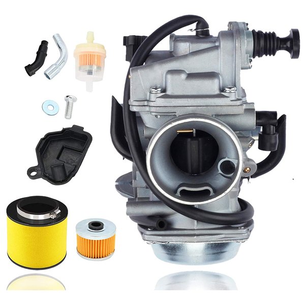 JOD TRX350 Carburetor compatible with Honda Rancher 350 TRX350 350ES 350FE 350FMTE 350TM 2000-2006 atv 4 Stroke Carburetor with Black Throttle Base Cover+Air Filter+Oil Filter+Fuel Filter