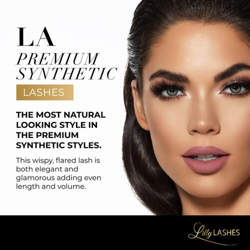 Lilly Lashes Premium Synthetic Lashes LA | Fake Eyelashes Natural Look | Full Bodied Look | Wispy Lashes | False Lashes | Vegan Strip Lash | Reusable Up to 10 Wears | 15mm