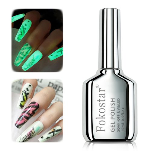 Fokostar Glow in the Dark Nail Gel Polish Translucent Color Changing, 0.5 fl oz Nail Art Neon Top...