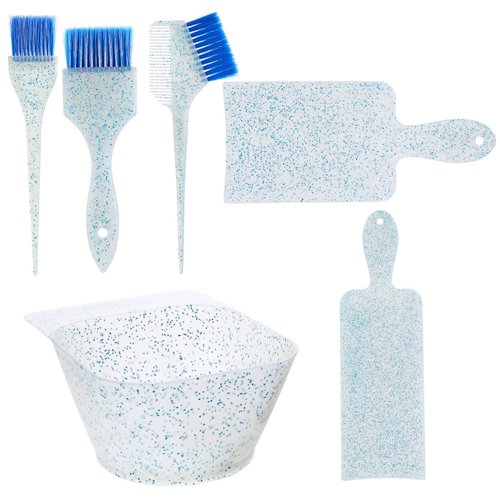 Glamlily 6-Piece Hair Coloring Kit with Brush, Mixing Bowl, and 2 Foiling Boards for Hair Dyeing and Highlighting, Hair Coloring, Tinting, and Bleaching Kit for Women and Girls (Blue)