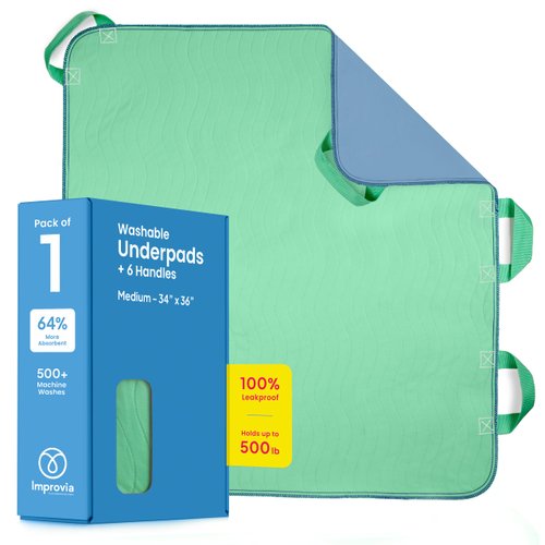 Improvia Transfer Board Bed Pad with Handles – Quick-Drying, 6-Handle Washable, Waterproof, Reusable Pad for Elderly, Bedridden, Transfer, Repositioning, Incontinence, & Mattress Protection, 34x36 In.