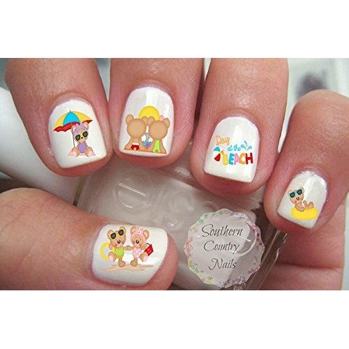 Cute Summer Beach Bears Nail Art Decals