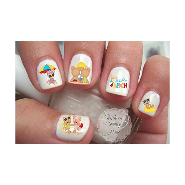 Cute Summer Beach Bears Nail Art Decals