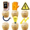 18pcs Gold Glitter Tools Dessert Cupcake Topper Power Electrician Lineman Theme Decor Supplies Boy Man Happy Birthday Party Decorations