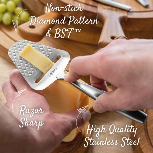 BOSKA Stainless Steel Cheese Slicer - For All Types of Cheese - Multi-Functional Cheese Slicer - Handheld Slicer - Silver Non-Stick - Dishwasher Safe - For Kitchen Cooking