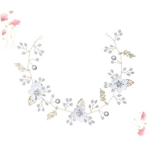DRESSOOS Wedding Bridal Pearl Headband Hair Ties for Women Flower Girl Headpiece Bridal Flower Garland Floral Hair Accessories Pearl Flower Headband Hair Ring Bride The Flowers White