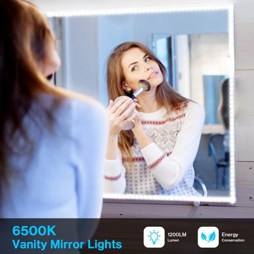 Olafus White LED Strip Lights, 16.4ft Dimmable LED Light Strip, 12V 6000K Vanity Mirror Light with UL Listed Plug, 300 LEDs 2835 Flexible Led Lights for Bedroom Under Cabinet Kitchen