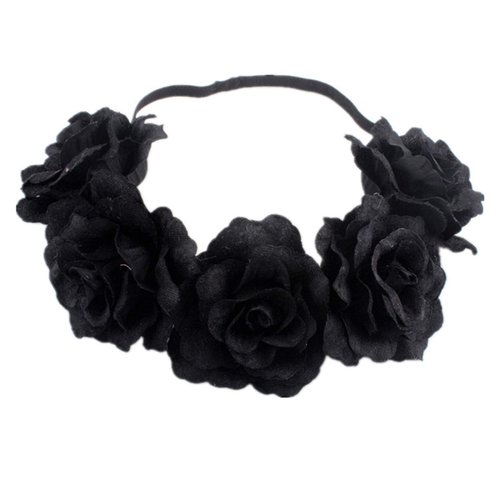 DreamLily Rose Flower Crown Wedding Festival Headband Hair Garland Wedding Headpiece (3-Black)