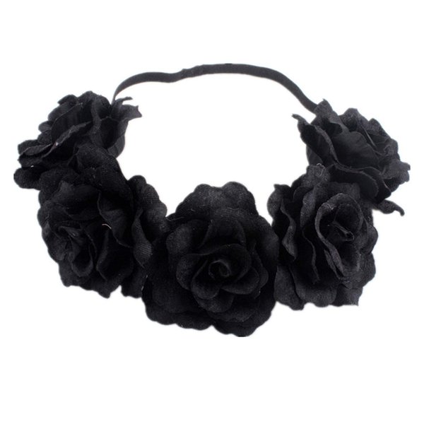 DreamLily Rose Flower Crown Wedding Festival Headband Hair Garland Wedding Headpiece (3-Black)