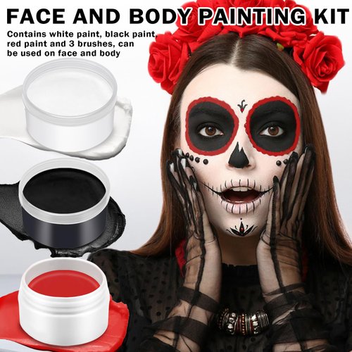 AOAZXBB White Black Red Face Paint Clown Makeup Kit for Kids Adults,Oil Based Face Body Paint with Brushes for Halloween Cosplay Zombie Vampire SFX Makeup Kit
