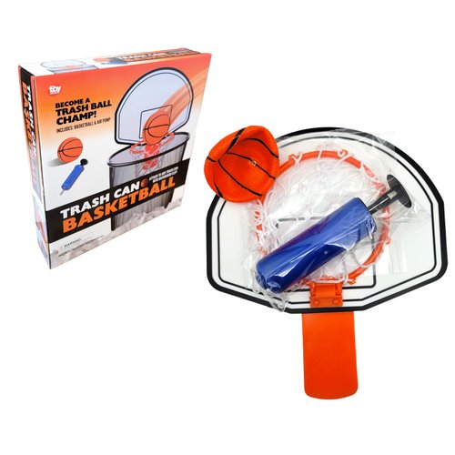 Clip-On Trash Can Basketball Set (Includes Clip-On Hoop, Inflatable Mini Basketball and a Hand Pump) Office Work Home Kids Fun Game
