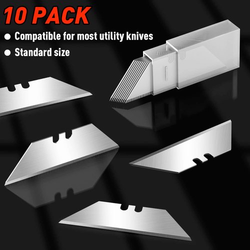 DIYSELF 10 Pack Utility Knife Blades, Box Cutter Blades, Utility Blades, Sk5 Steel Blades for Box Cutter, Sturdy Knife Blades for Razor Blades Utility Knife, Sturdy Knife Blades, Utility Razor Blades