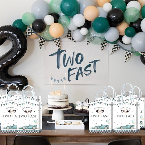 16 Pieces Blue Racing car 2nd Birthday Goodie Bags for 2nd Birthday Party Supplies,Two Fast Gift Snacks Treat Candy Party Favors Bags with Handles for Kids Race Car Theme Birthday Party Decorations