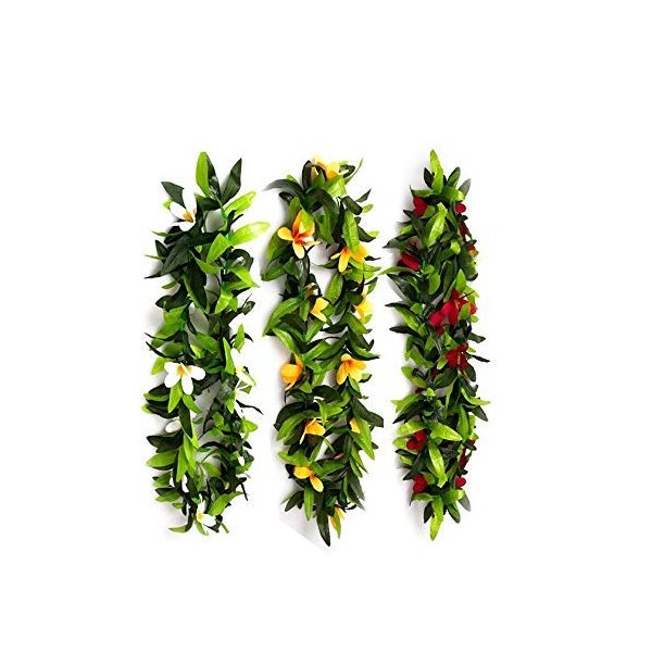 Besutolife Hawaiian Luau Leis Tropical Artificial Flower Leis Necklaces for Graduation Hula Costume Beach Party Hawaiian Luau Party 3 PCS