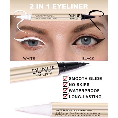 BEUKING Waterproof Eyeliner Pen, Black/White, Smooth, Easy to Apply, Long Lasting, Anti-Sweat, Quick Drying, Oil-Proof, Convenient Carry