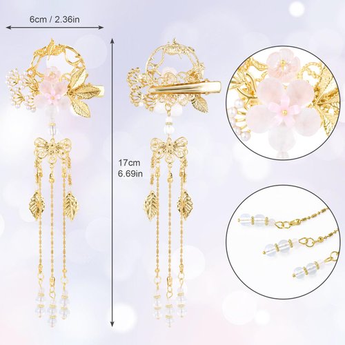 Nuorest 2 Pairs Chinese Tassel Hair Clips, Flower Alloy Hair Barrettes, Gold Silver Retro Hair Styling Clips, Vintage Hair Accessories for Women, Girls, Parties, Hanfu, Dress (4pcs)