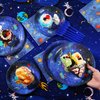 SCIONE 96 Pcs Space Theme Birthday Party Decorations Supplies Galaxy Party Tableware Set Solar System Party Plates Napkins Forks Paper Plate for 24 Guests Kids Party Favors