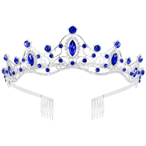 Didder Silver Royal Blue Princess Crown Birthday Tiara Prom Queen Tiaras and Crowns for Women and Girls Bridal Wedding Headband with Combs Halloween Costume Hair Accessories