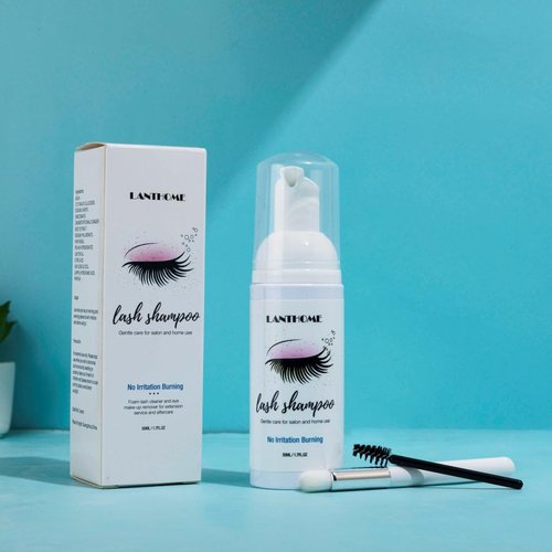 LanHome Eyelash Extensions Shampoo Kit/Eyelash Extension Glue Eye Lash Cleaning Foam Pump Design No Stimulation Makeup Cleansing Foam.1.69oz. F.REE Gift