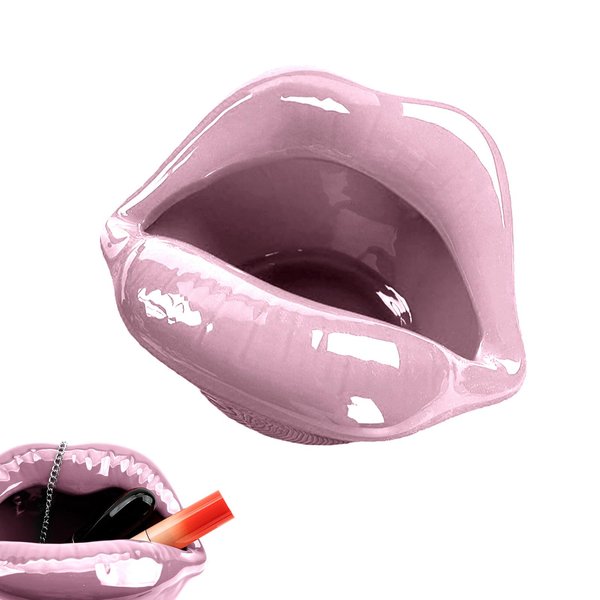 CAIRIAC Ceramic Red Lips Lipstick Ring Holder, Lip Ceramic Holder, Lip Ceramic Storage Rack Suitable for Storing Cosmetics, Hair Clips, Jewelry as Gifts for Women, Birthdays, Valentine's Day(Purple)