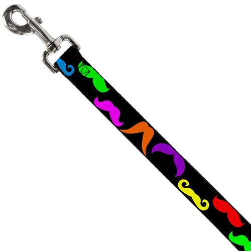 Dog Leash Mustaches Black Multi Color 4 Feet Long 0.5 Inch Wide
