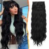 BARSDAR Clip in Hair Extensions, 20 Inch 5PCs Long Wavy Black Hair Extensions Clip in, Thick Soft Synthetic Clip in Hairpieces for Women Girls Daily Party Halloween- Natural Black