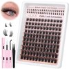 Fluffy Lash Extensions Kit 6-18mm Wispy Volume Lash Clusters Kit Cluster Eyelash Extension Kit 160pcs CD Curl Individual Lashes Kit with Bottom Lashes Lash Glue Self Application at Home by ALICE