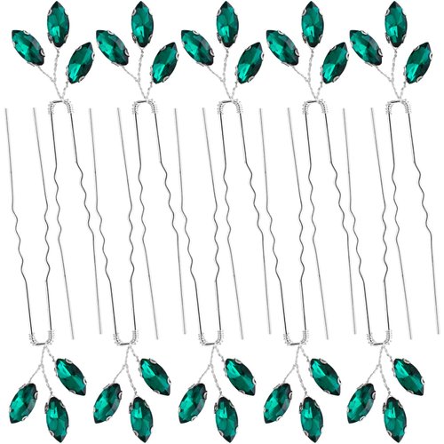 PAGOW 10pcs Green Rhinestone Hair Pin, Bobby Hair Pins For Brides, Crystal Rhinestone Wedding Hair Piece For Bridesmaids, Vintage Hair Accessories for Women and Girls (3.5 x 0.98 inch) Emerald Green