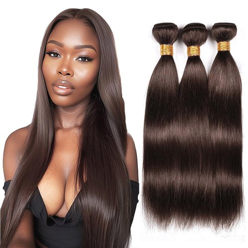 Chocolate Color #4 Bundles Human Hair Straight Bundles Dark Brown Human Hair Bundles 8a Grade Brazilian Human Hair Double Weft Hair Extensions 24 26 28 Inch Soft and Shiny for Black Women