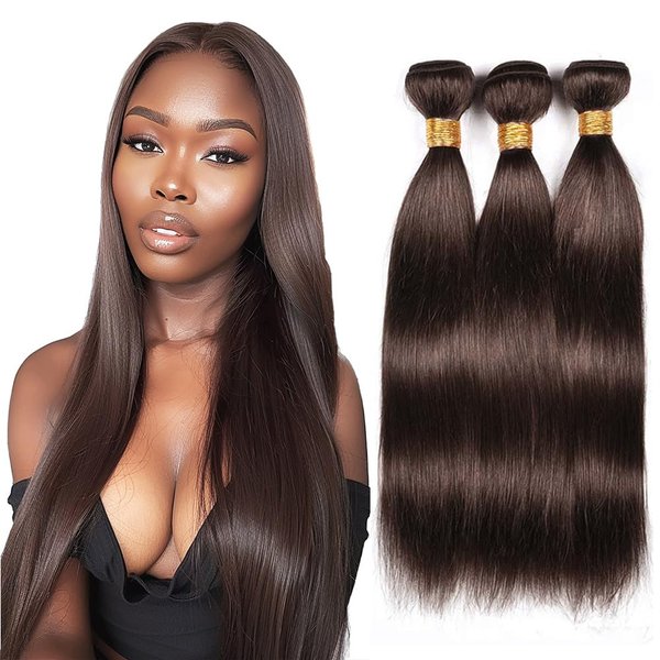 Chocolate Color #4 Bundles Human Hair Straight Bundles Dark Brown Human Hair Bundles 8a Grade Brazilian Human Hair Double Weft Hair Extensions 24 26 28 Inch Soft and Shiny for Black Women