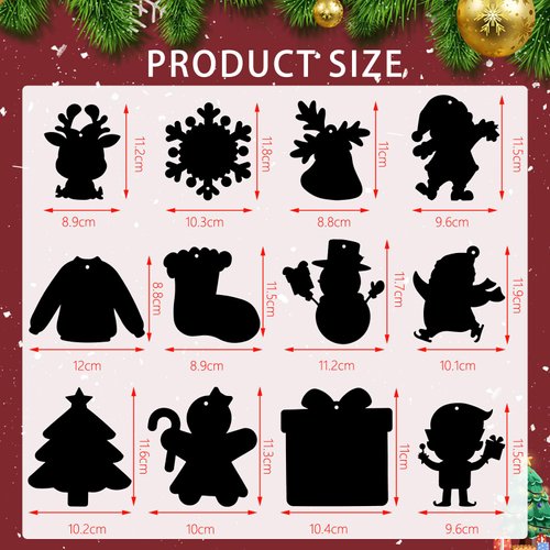JULMELON Christmas Scratch Art, 36 PCS Christmas Crafts Kits for Kids Rainbow Magic Scratch Paper Cards Xmas Hanging Ornaments Decorations DIY Winter Holiday Party Favors