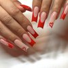 YoYoee Red French Nails Tips Ballerina False Nails Long Square Press on Nails Full Cover Acrylic Fake Nails for Women and Girls 24PCS