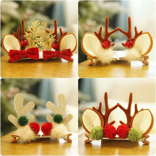 E EMZHOLE 2 Pairs Girls Novelty Antler Hair Clip Women Hair Barrettes Cute Deer Horn and Ears Christmas Hair Pins Xmas Party Supplies Christmas Reindeer Hair Accessories Holiday for Kids Adults (02)