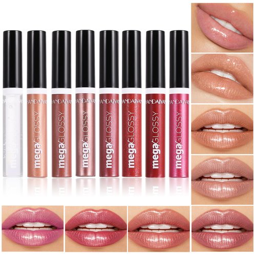 8 Pcs Hydrating Lip Gloss, Glossy Lip Gloss with Hyaluronic Acid, High Shine, Non-Sticky and Lightweight Formula for Lip Color and Shine