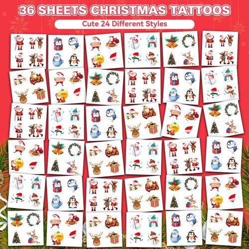 Christmas Temporary Tattoos for Kids Stocking Stuffers, 144 pcs Christmas Decorations Tattoos Stickers for Boys and Girls, Xmas Tattoos for Christmas Party Favor Xmas Gift Bags Stuffers