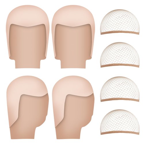 Jspupifip 8 Pcs Halloween Bald Caps, 4 Pcs Makeup Latex Bald Cap 4 Pcs Skin Wig Caps Bald Head Caps Cosplay Costume Accessories for Women Men Adults Halloween Theme Party Decorations Supplies
