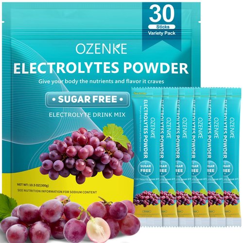 OZENKE Hydration Packets Sugar Free, Electrolyte Drink Mix Portable Hydration Packets for Rapid Hydration, Grape Flavor, 30 Sticks