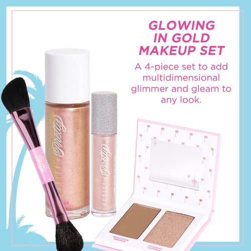 Petite 'n Pretty Makeup Set for Kids (Gold) - Face & Body Makeup for Kids, Tweens, Teens - Highlighter, Body Shimmer Glitter, Lip Gloss, Makeup Brush, Made in the USA