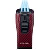 Colibri Monaco Triple Jet Flame Cigar Lighter, Wind Resistant, Blue Illusion Fuel Window, Refillable Butane (Red Carbon Fiber)