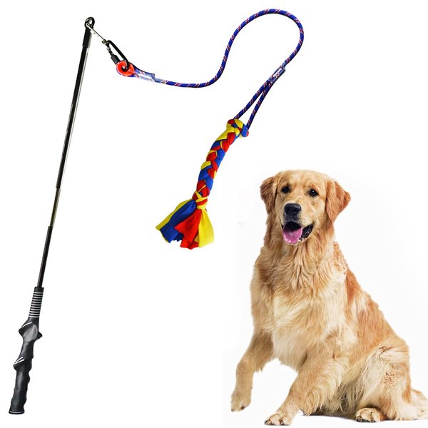 YINOR Flirt Pole for Dogs-Interactive Lures Durability Rope,Chase and Tug of war Puppy Toy，Outdoor Dog Agility Training Equipment Plush，Teaser Chew Pet Kits for Small Medium Dogs